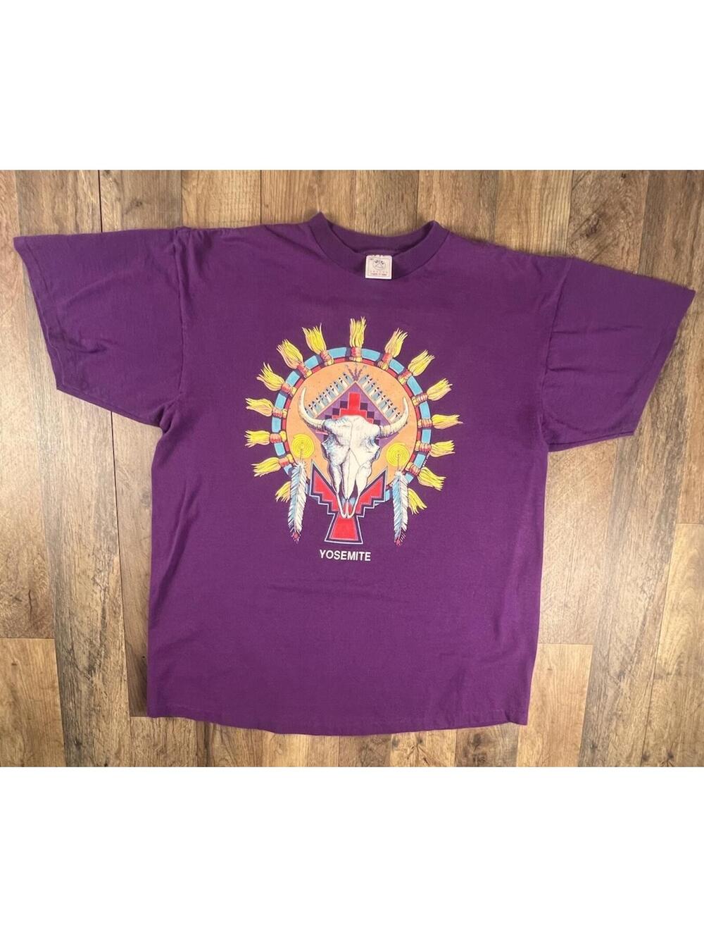 Vtg 90s Nature Yosemite National Park Skull Aztec XL Single Stitch USA Native